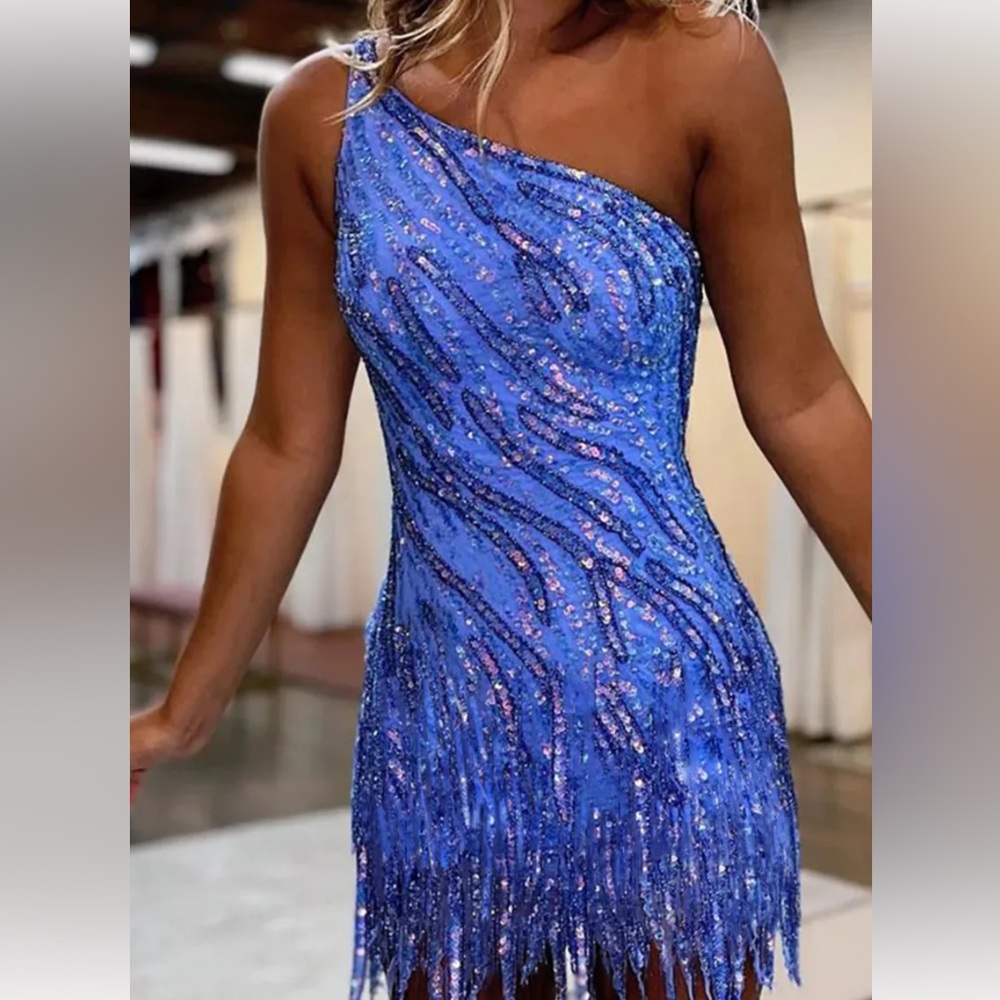 Elegant Blue Sequin Mini Dress